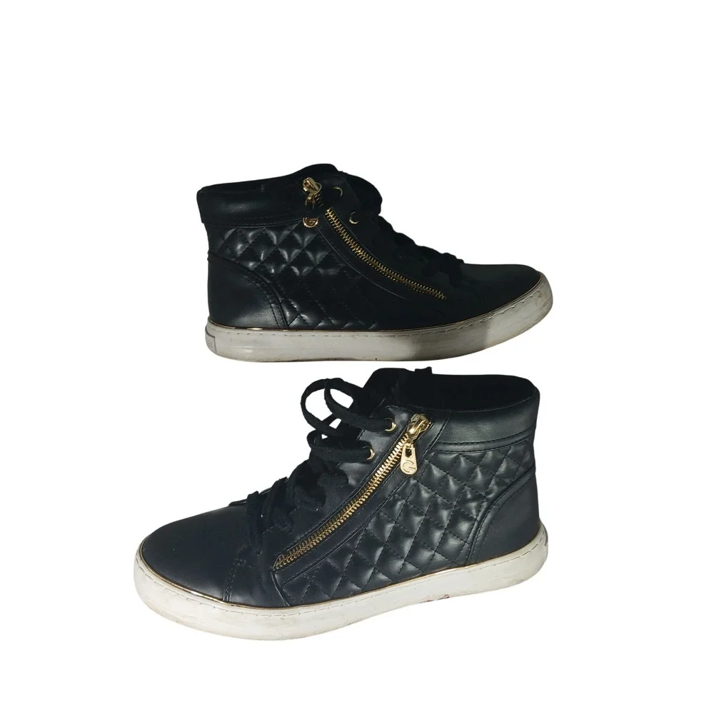 G by GUESS‎ Ggatsin High Top Sneakers 10 Black Quilted Gold Zipper Streetwear